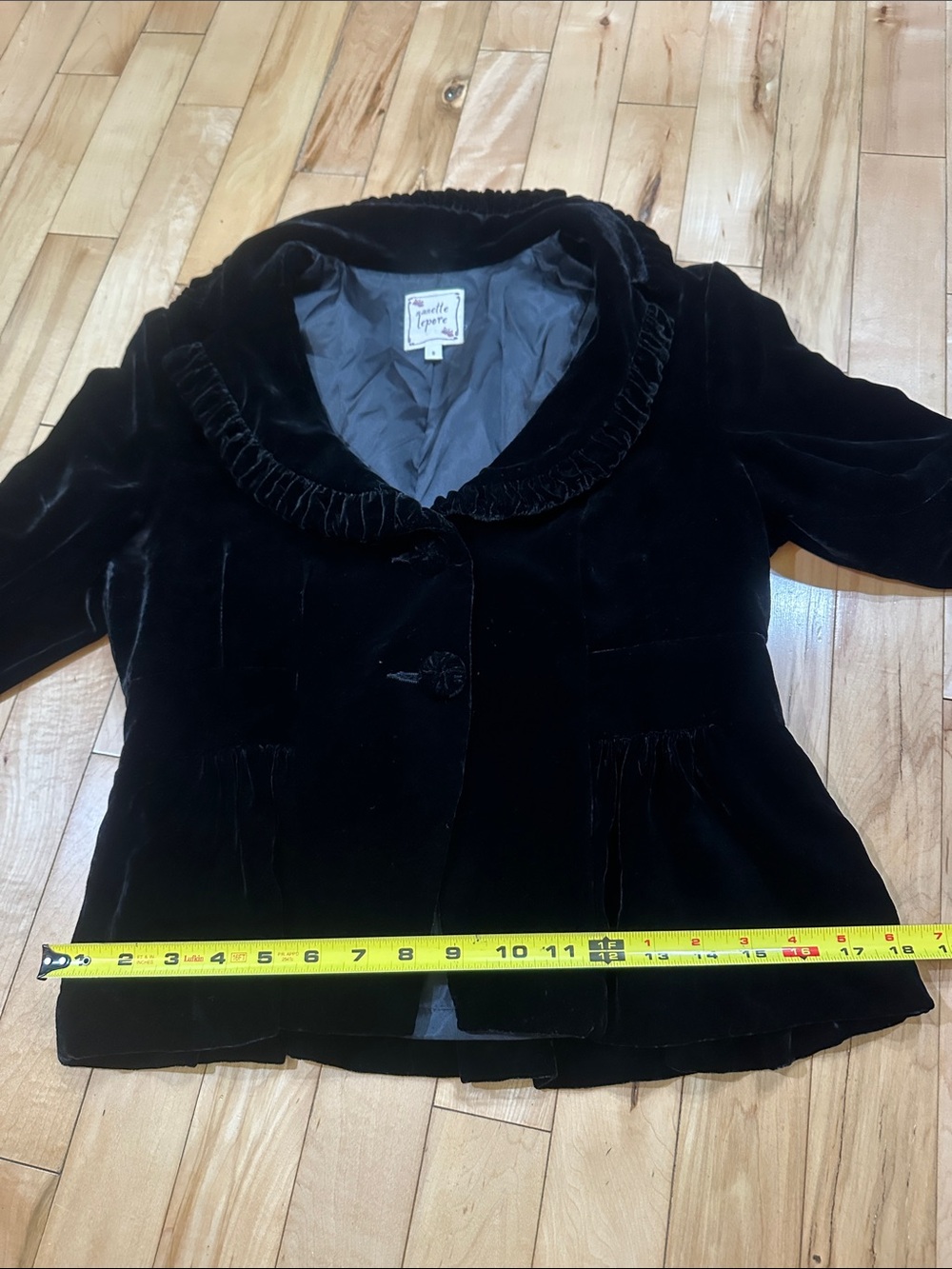Nanette Lepore Silk-Blend Black Velvet Ruffle-Collar Blazer - Picture 5 of 11